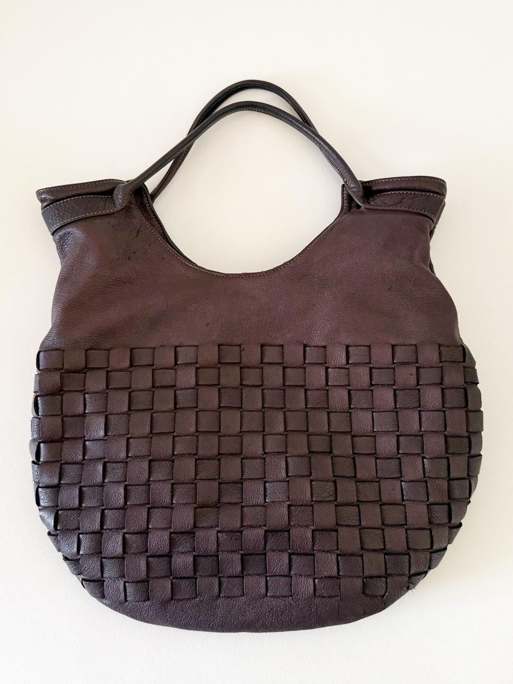 Civico 93 Bag Woven Leather Hobo Saddle Chic Boho Brown Medium
